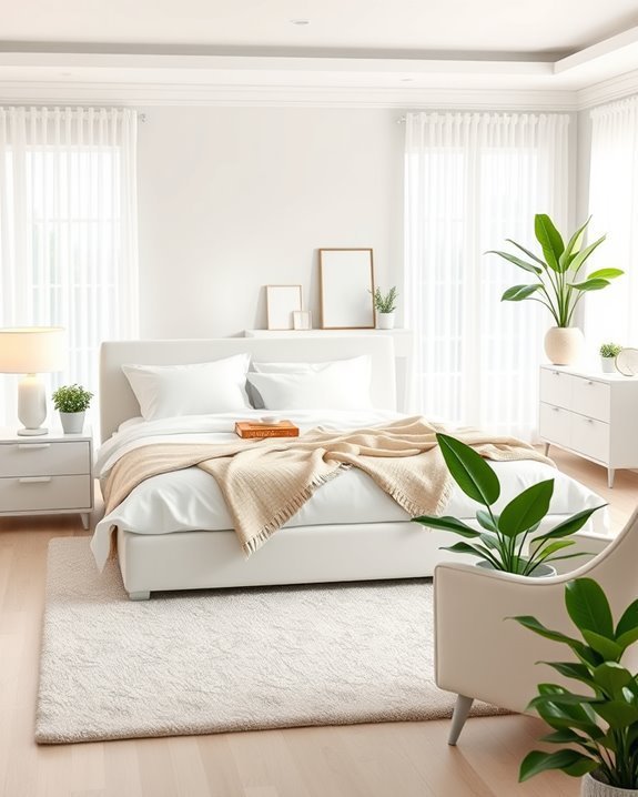 serene white furniture greenery