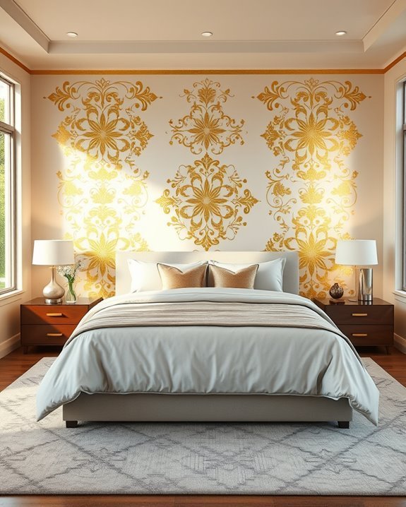 shimmering gold stenciled art