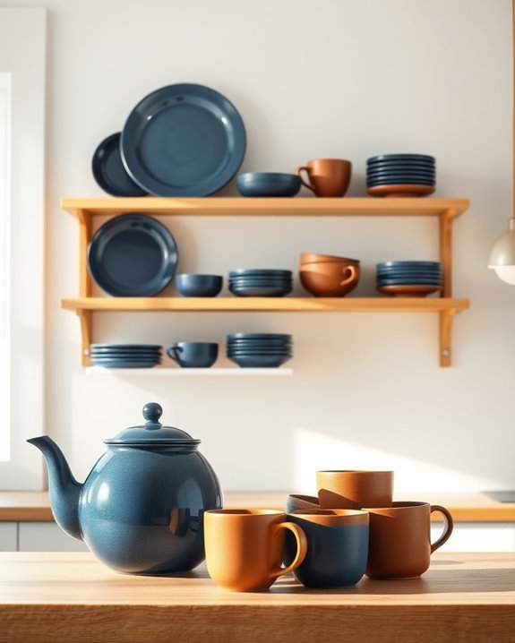 showcase blue brown dishware