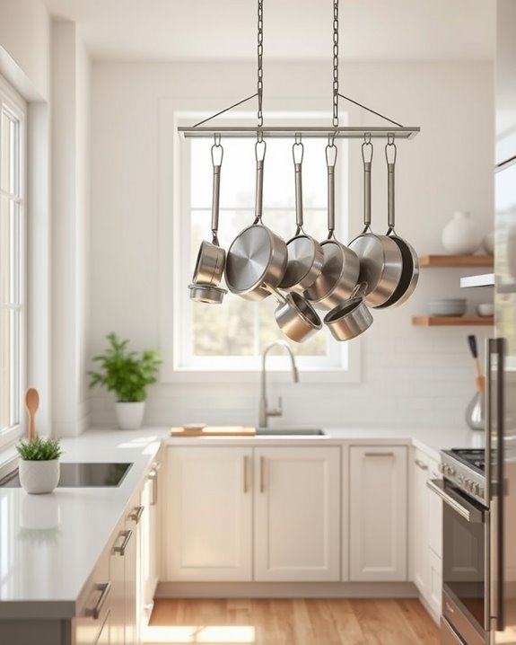 showcase cookware with pot rack