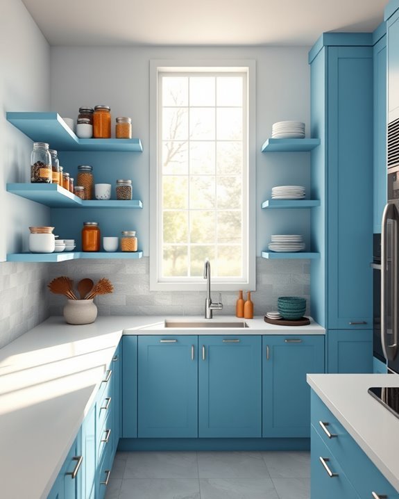 sky blue kitchen shelving