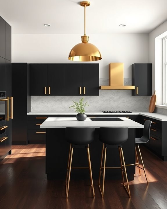 sleek black cabinets brass accents