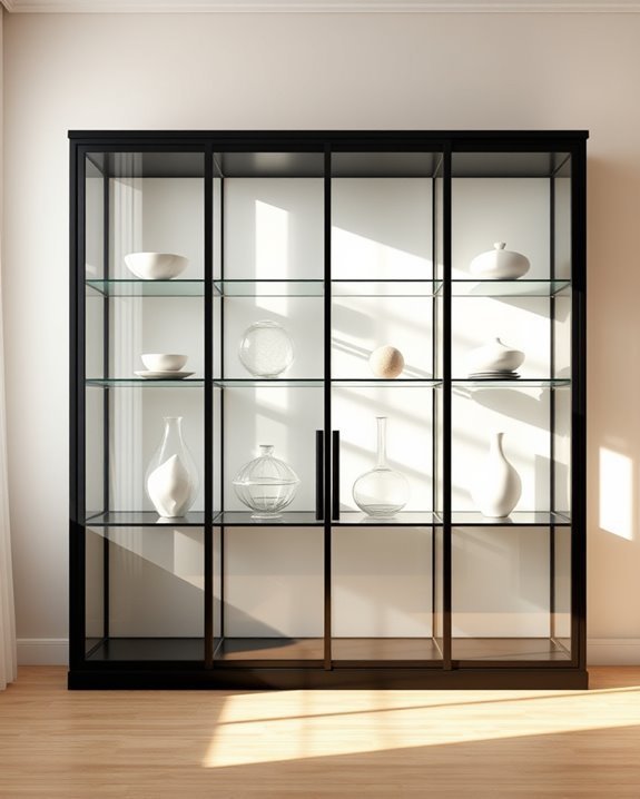 sleek black glass cabinets