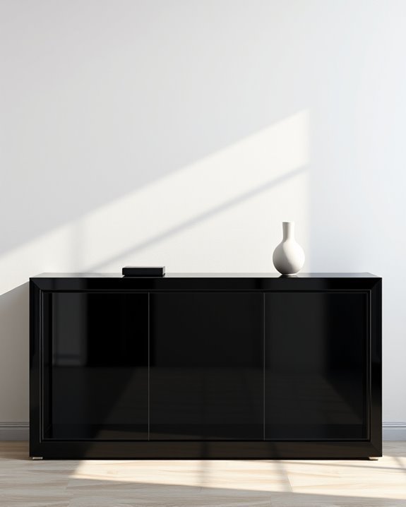 sleek black glass console