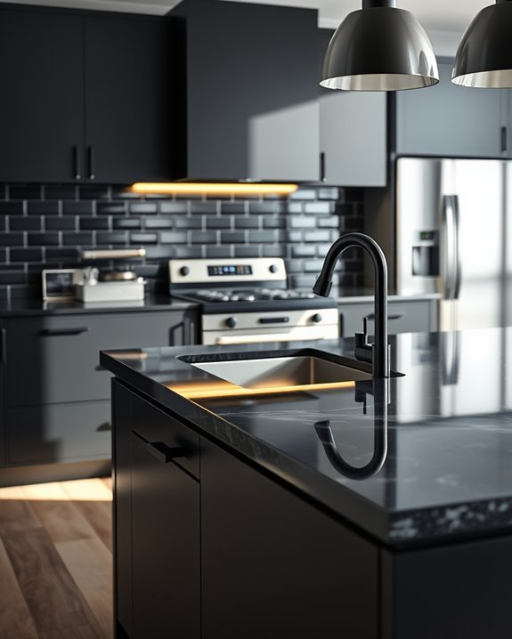 sleek black kitchen hardware