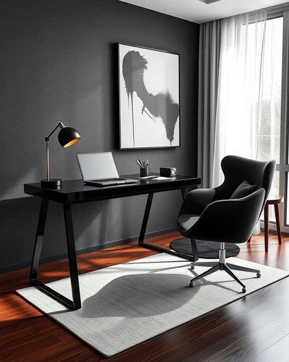 sleek black workspace design