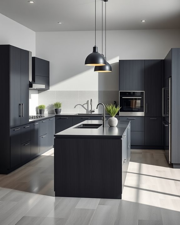 sleek functional dark kitchens