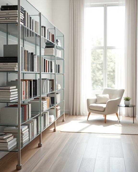 sleek glass bookshelves elevate elegance