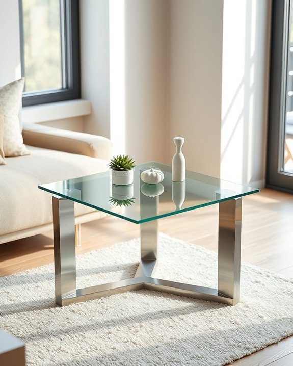 sleek glass corner table