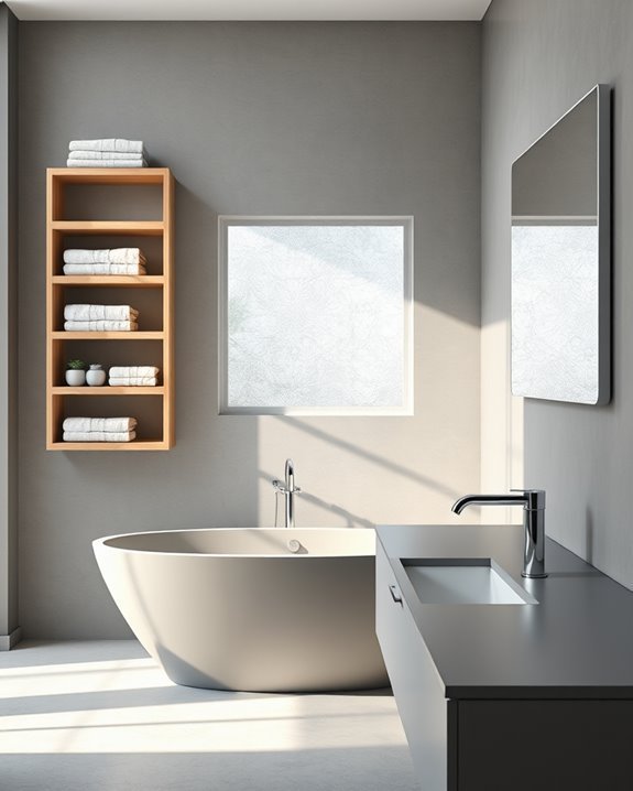 sleek grey open shelving