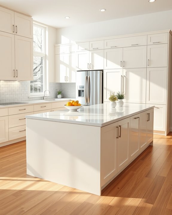 sleek high gloss cream cabinets