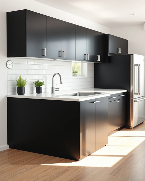 sleek minimalist black cabinets