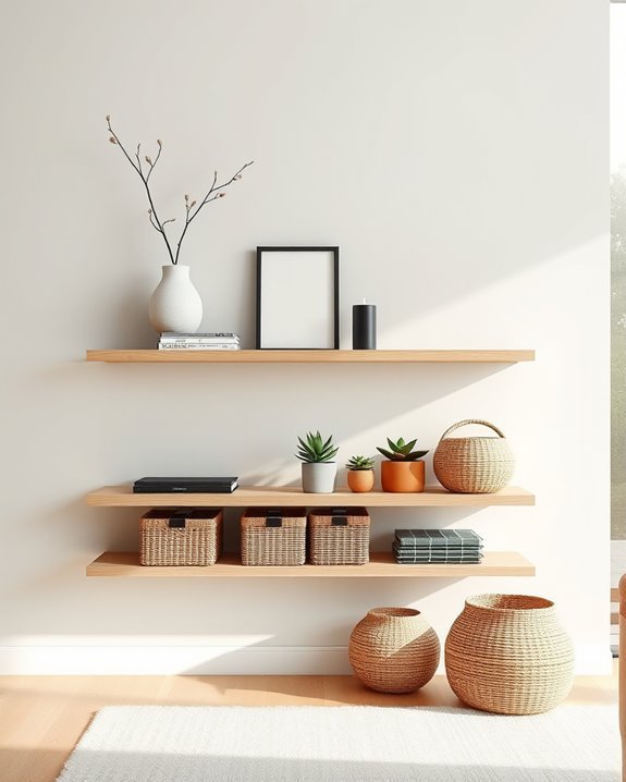 sleek modern floating shelves