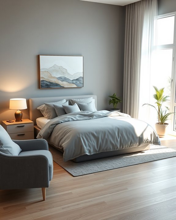 sleek modern grey bedroom