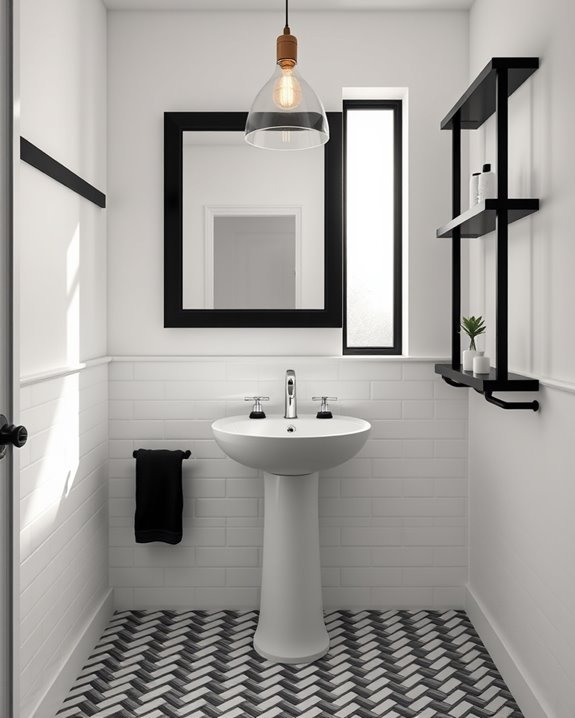 sleek monochrome cafe bathrooms