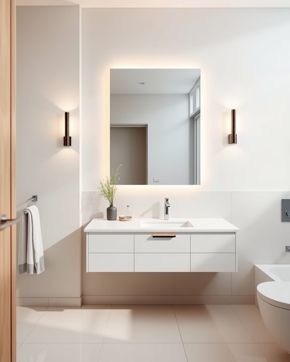sleek sconces enhance bathroom ambiance