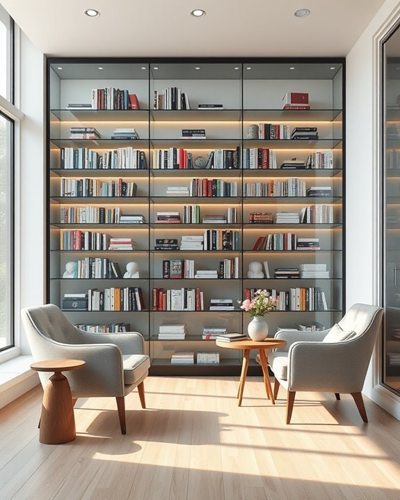 sleek stylish glass bookcase