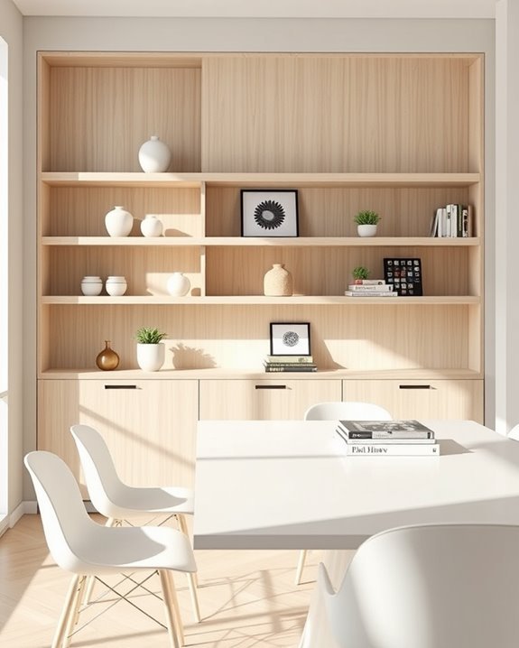 slimline shelves enhance dining space