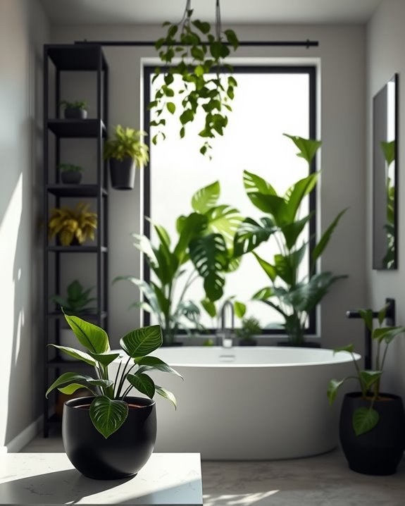 sophisticated black plant shelving
