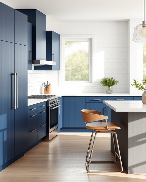 sophisticated dark blue cabinets