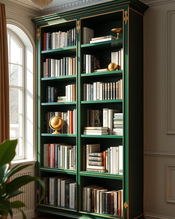 sophisticated green bookshelf accent
