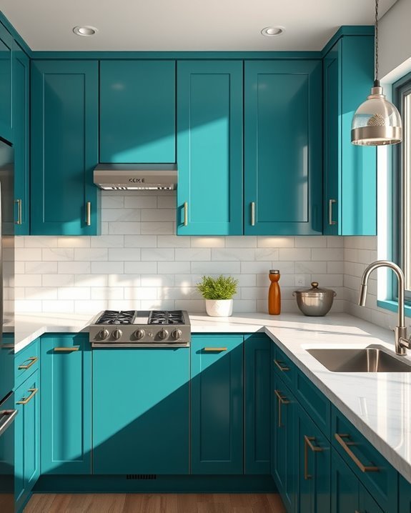 sophisticated rich teal cabinetry