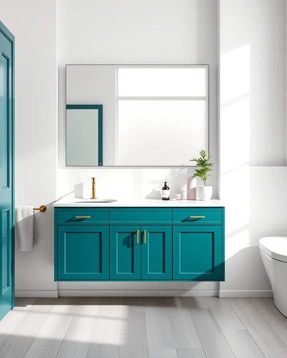 sophisticated rich teal cabinets