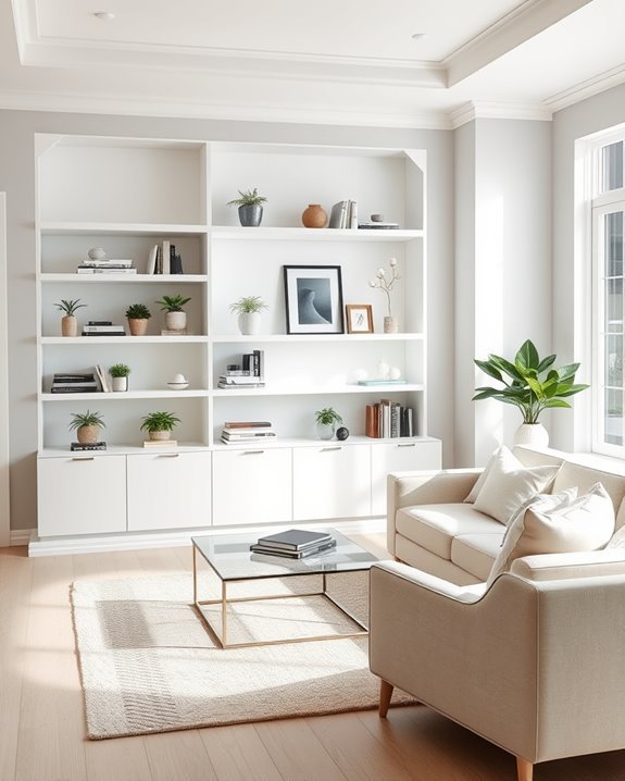sophisticated white built in shelves