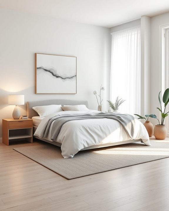 spacious serene light grey bedroom