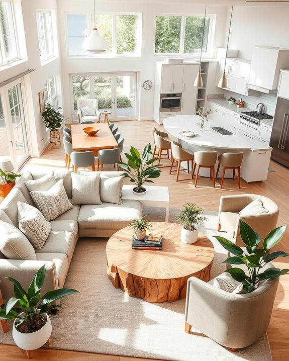 spacious social light filled living