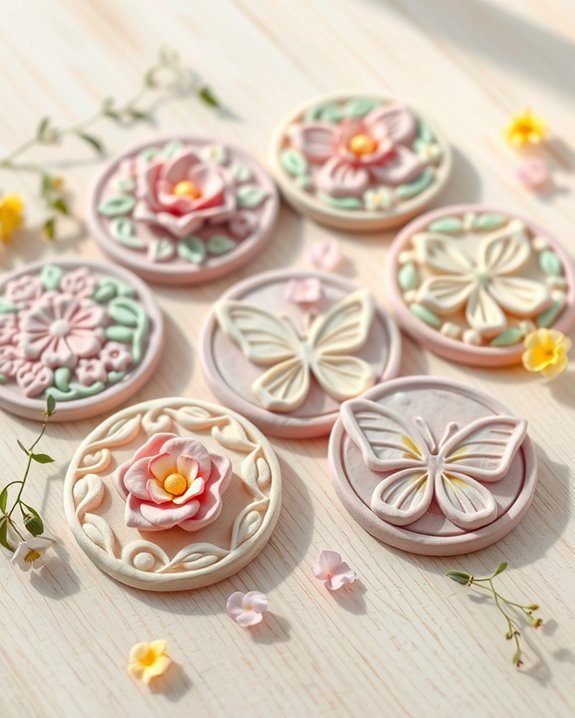 spring themed clay coasters