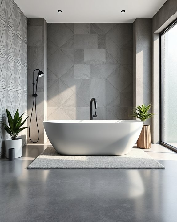 stenciled concrete bathroom accent