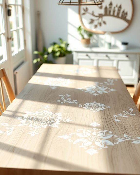 stenciled dining table transformation