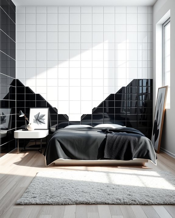 striking black and white tiles
