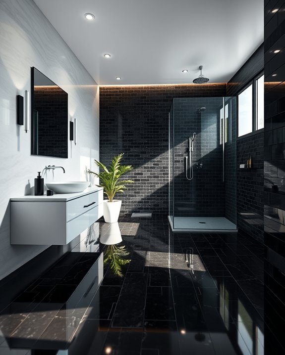 striking black mosaic flooring