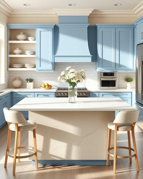 striking blue and cream island