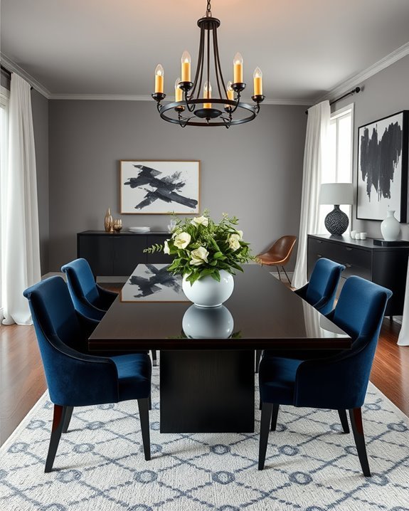 striking high contrast dining decor