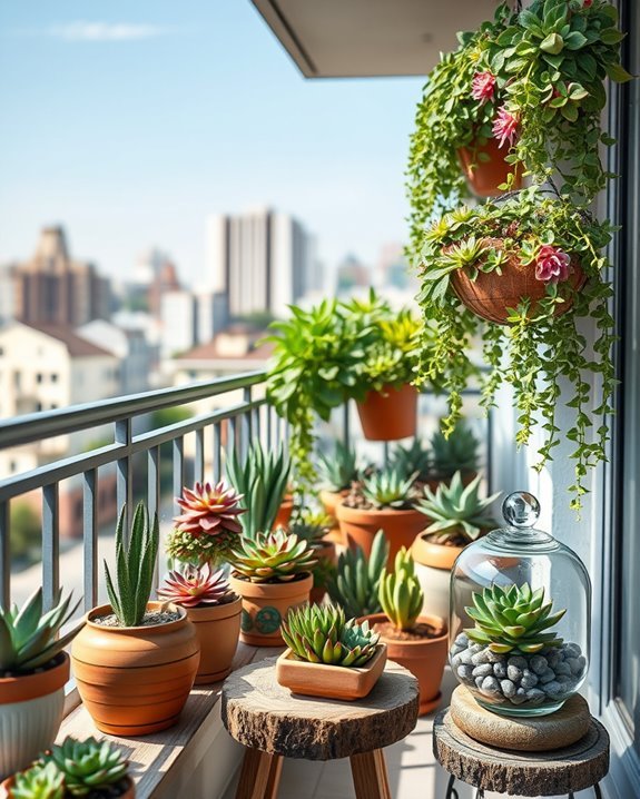 stunning succulent balcony display