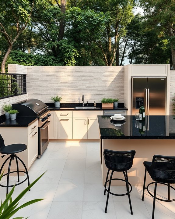 stylish beige and black outdoor kitchen