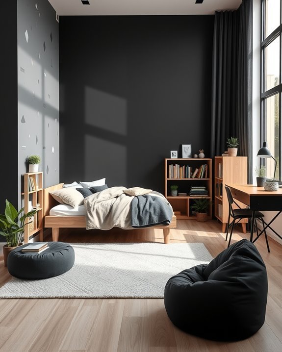 stylish black and wood