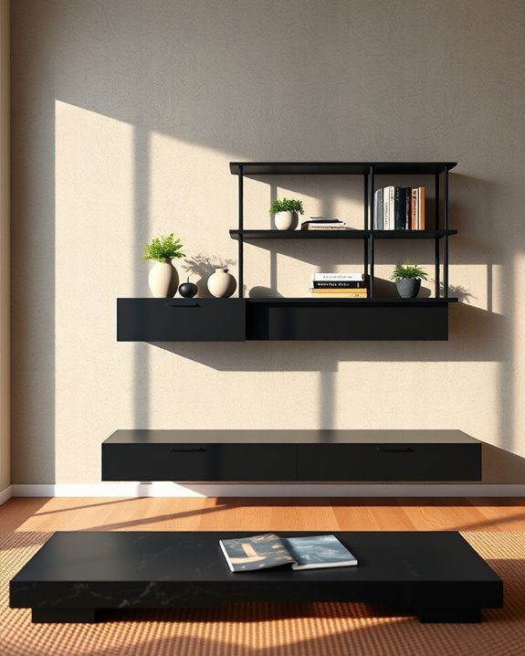 stylish black and wood shelving
