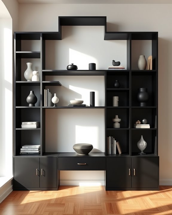 stylish black built in shelves