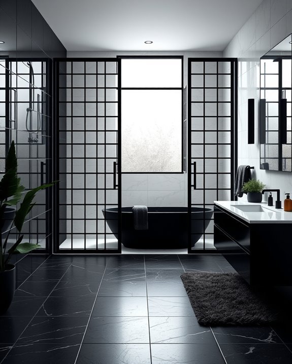 stylish black grid doors