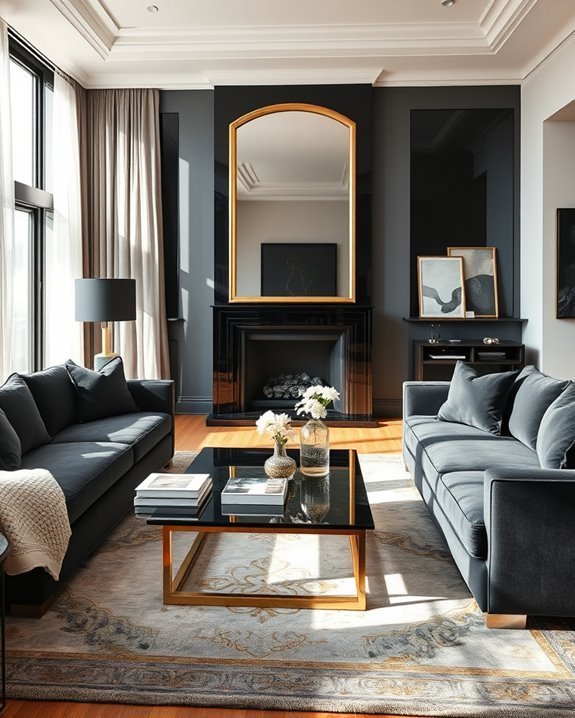 stylish black mirrors enhance decor