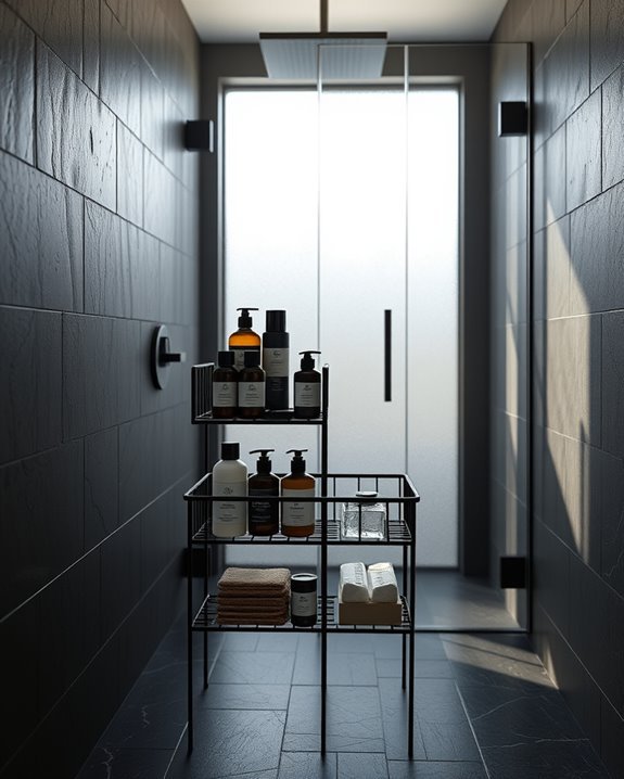 stylish black shower organization