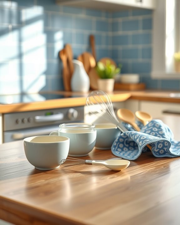 stylish blue and cream utensils