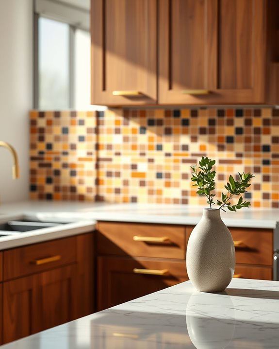stylish brown mosaic backsplash