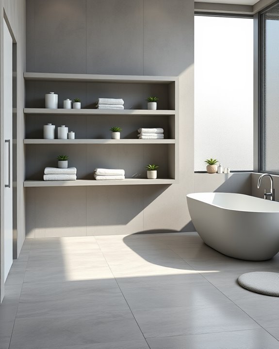 stylish concrete bathroom shelves