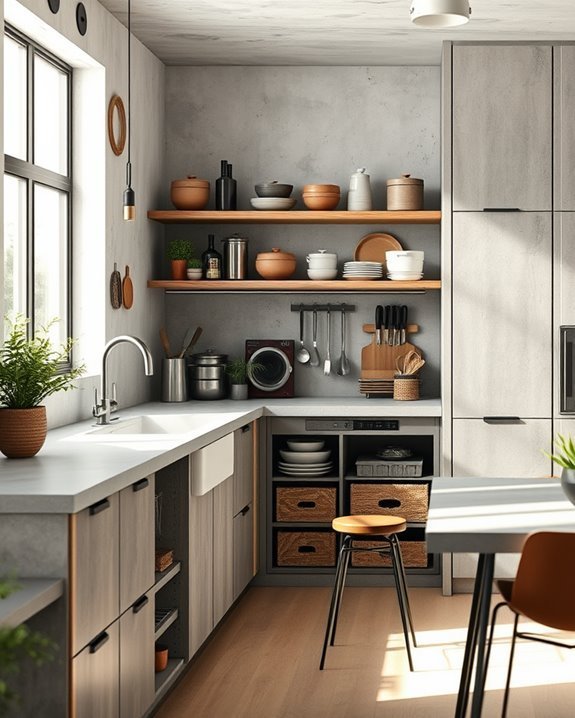 stylish concrete kitchen storage