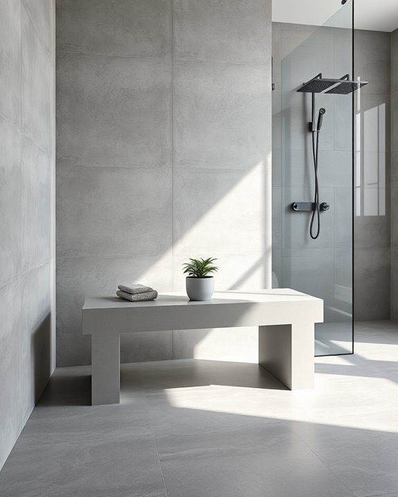 stylish concrete shower bench